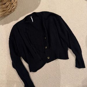Free People Black Button-Up Cardigan